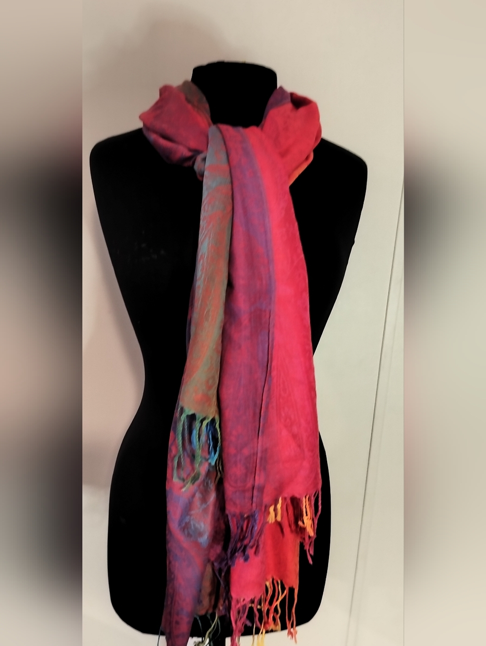 Bright Pink Multi-Tone Women’s Scarf with Fringe